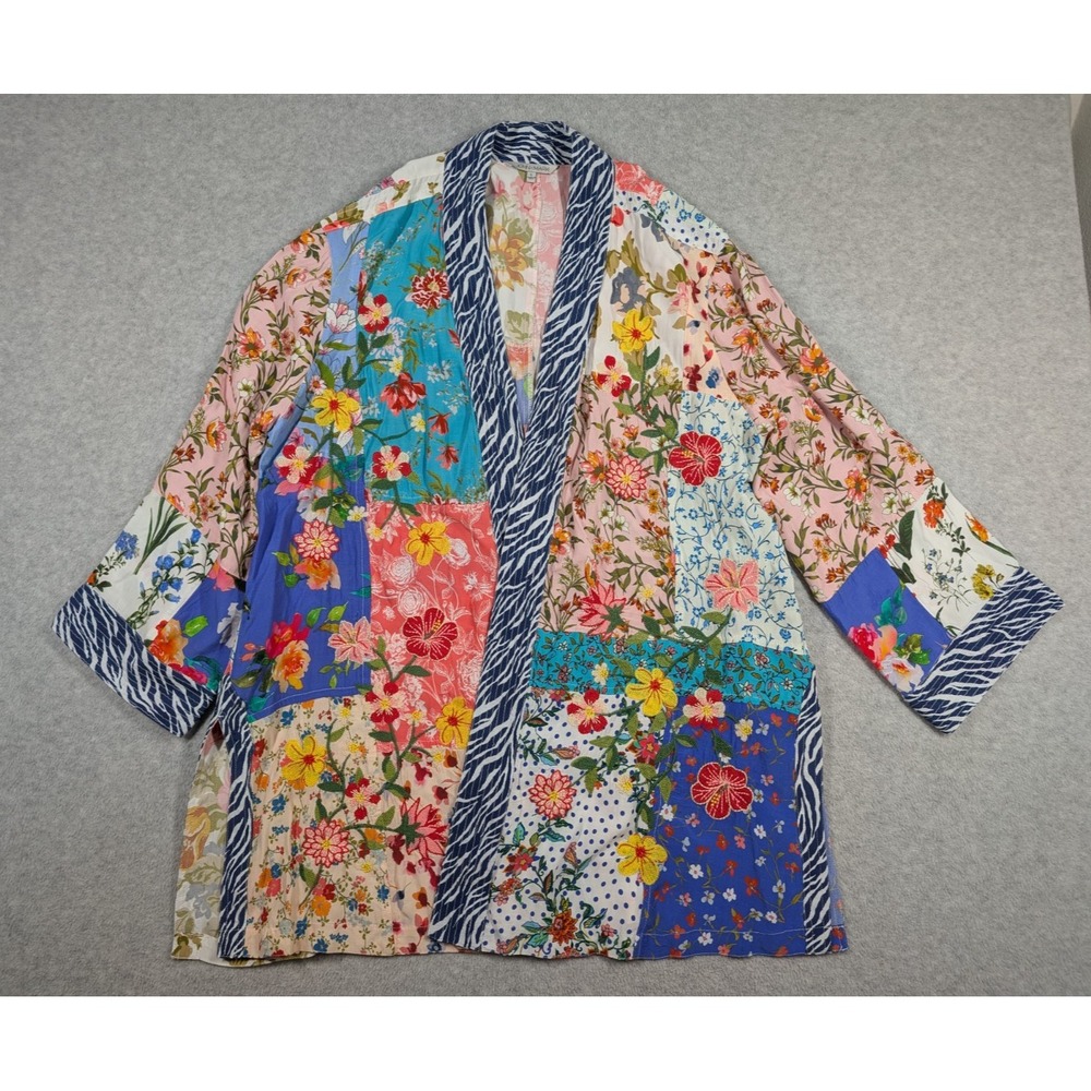 John.Mark Women Sweater Large Cardigan Open Front Floral Patchwork Mix Print - Picture 1 of 15